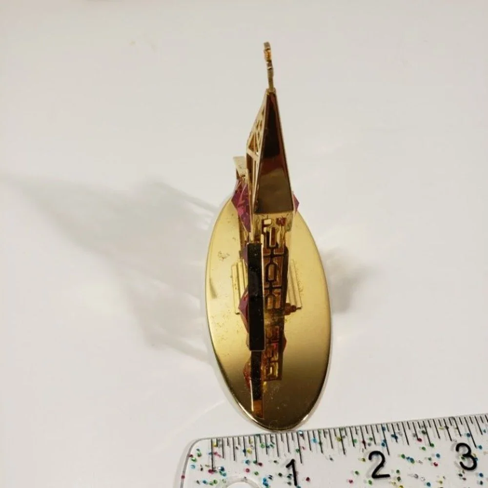 Vintage Crystal Delight 24K Gold Plated Church Figurine Pink Crystal Windows